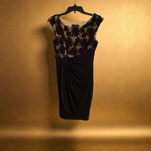 Connected Apparel Black and Cream Cocktail Dress, Size 6